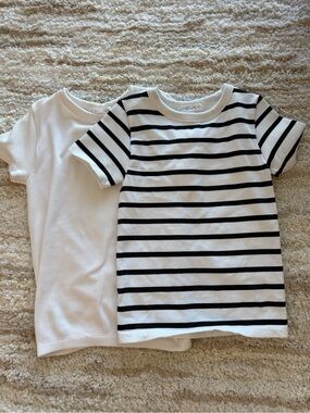 2 pack SOHO LADY Short Sleeve Ribbed Tee Set - White & Black Stripe size L/XL